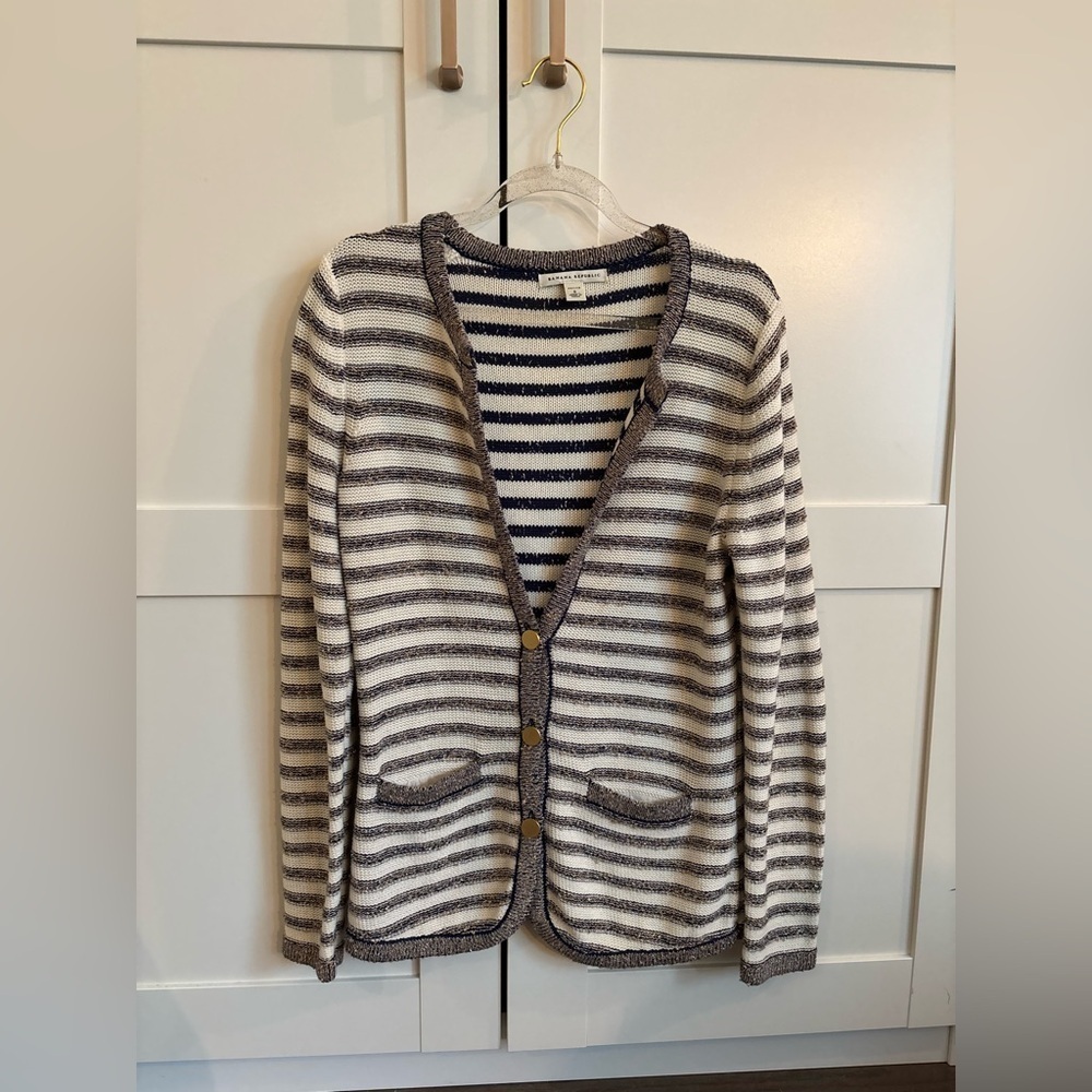 Banana Republic Striped Metallic Sparkle Button Down Cardigan Size Small Petite